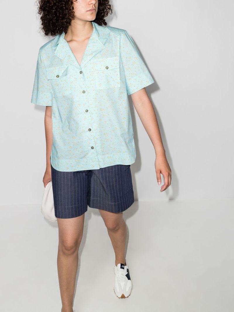 Blue Micro Floral Print Organic Cotton Shirt