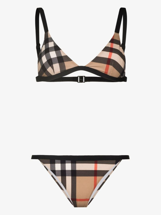 Neutral Vintage Check Triangle Bikini