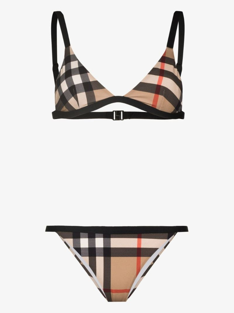 Neutral Vintage Check Triangle Bikini