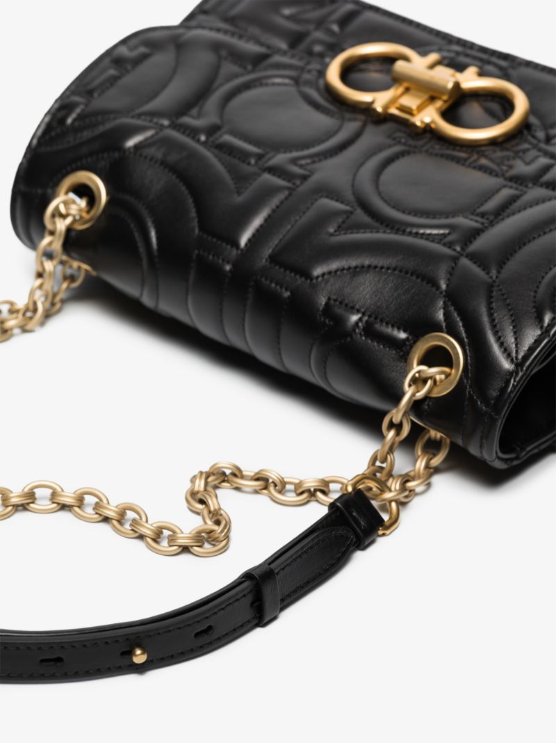 Black Gancini Quilted Leather Shoulder Bag