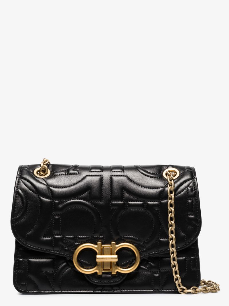 Black Gancini Quilted Leather Shoulder Bag