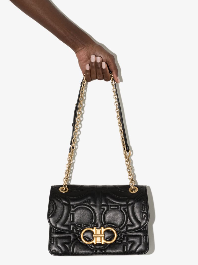 Black Gancini Quilted Leather Shoulder Bag