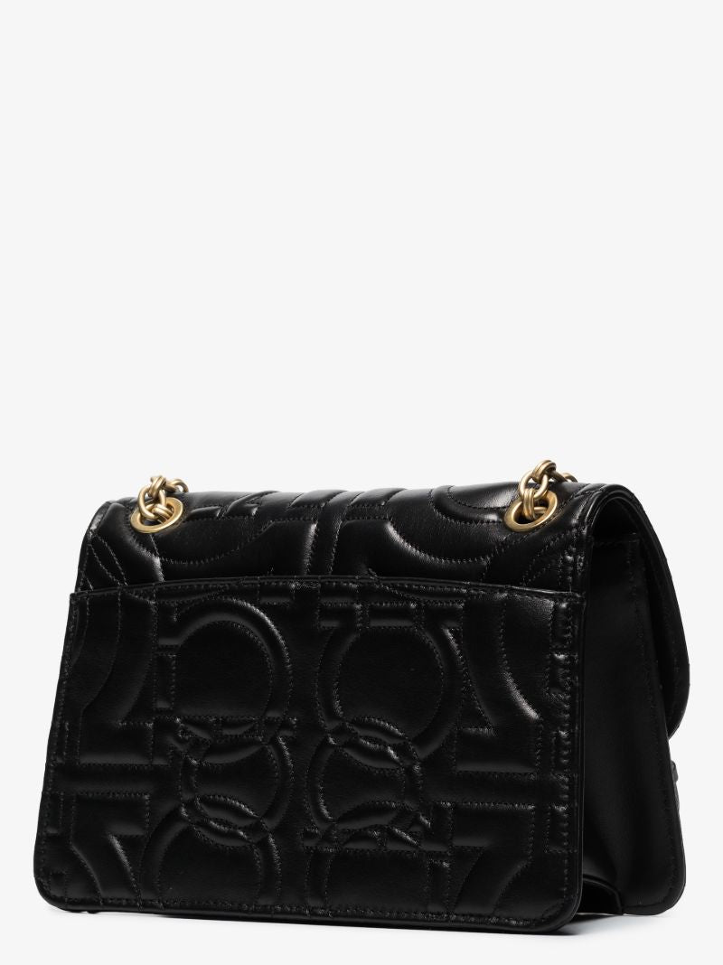 Black Gancini Quilted Leather Shoulder Bag