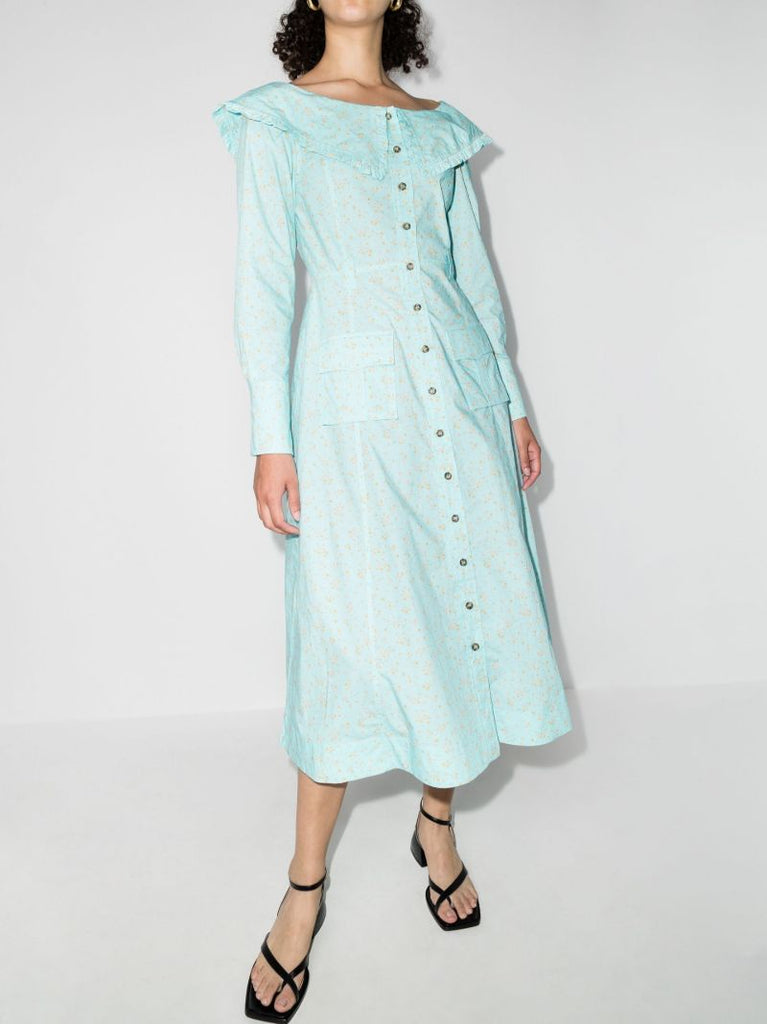Blue Floral Print Organic Cotton Dress