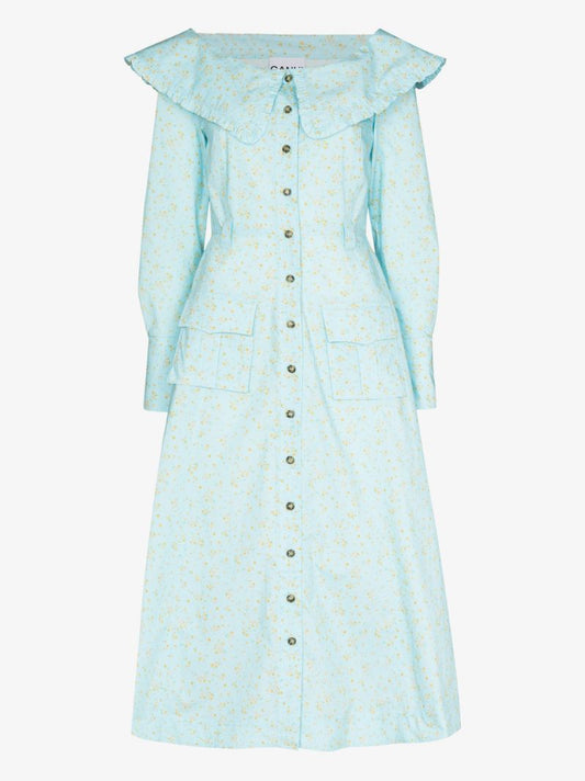 Blue Floral Print Organic Cotton Dress