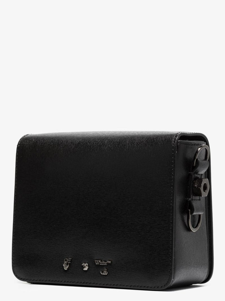 Black Diagonal Stripe Leather Shoulder Bag