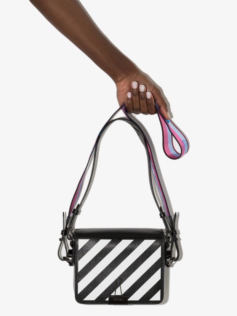 Black Diagonal Stripe Leather Shoulder Bag