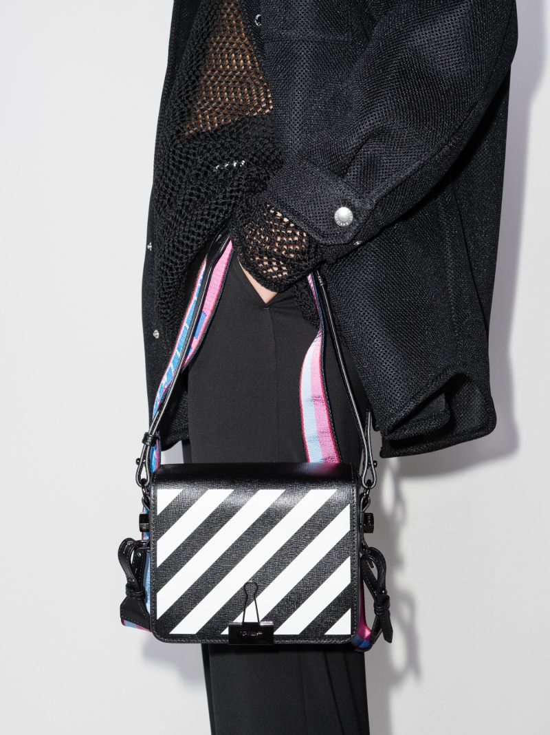 Black Diagonal Stripe Leather Shoulder Bag