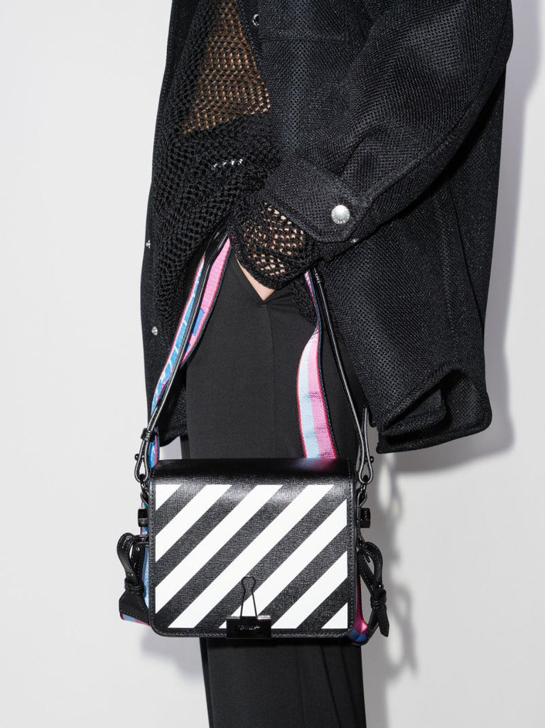 Black Diagonal Stripe Leather Shoulder Bag
