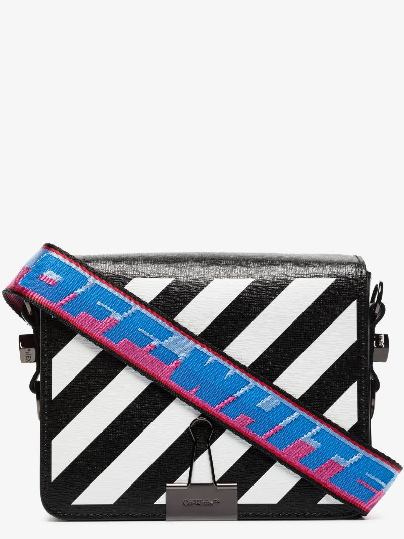 Black Diagonal Stripe Leather Shoulder Bag