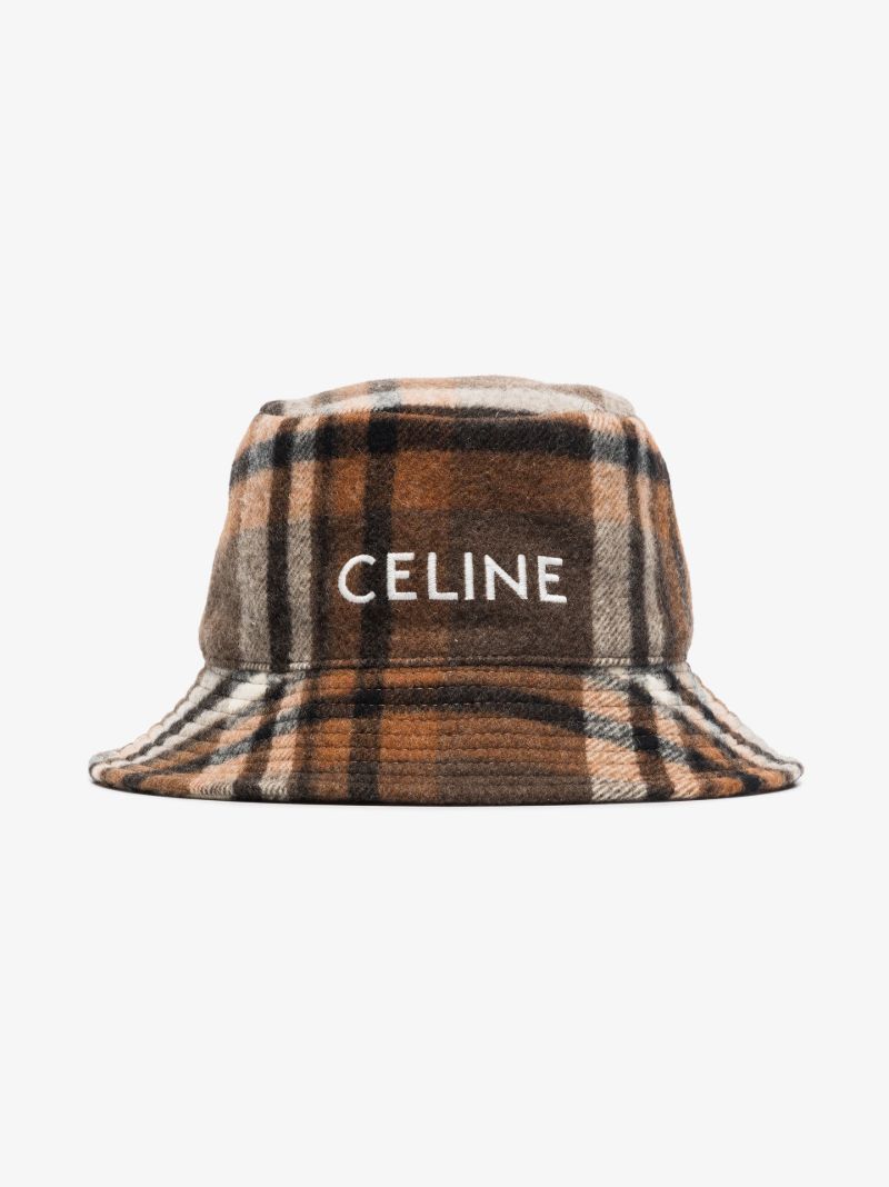 Brown Checked Wool Bucket Hat