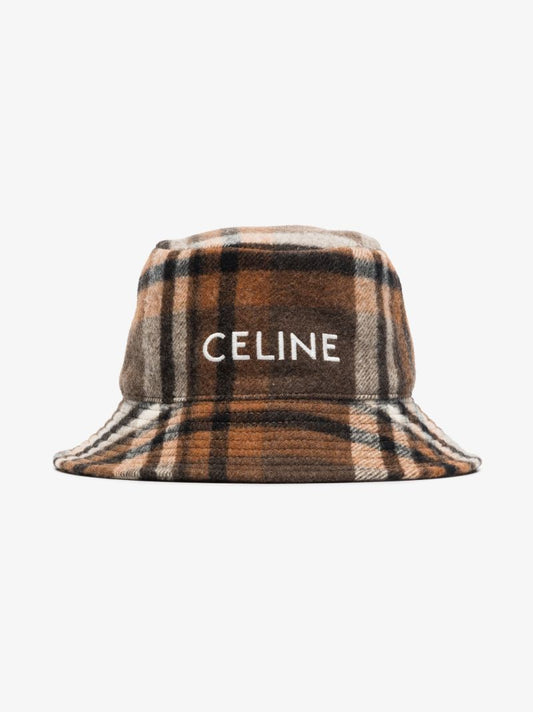 Brown Checked Wool Bucket Hat