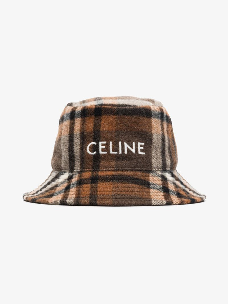 Brown Checked Wool Bucket Hat
