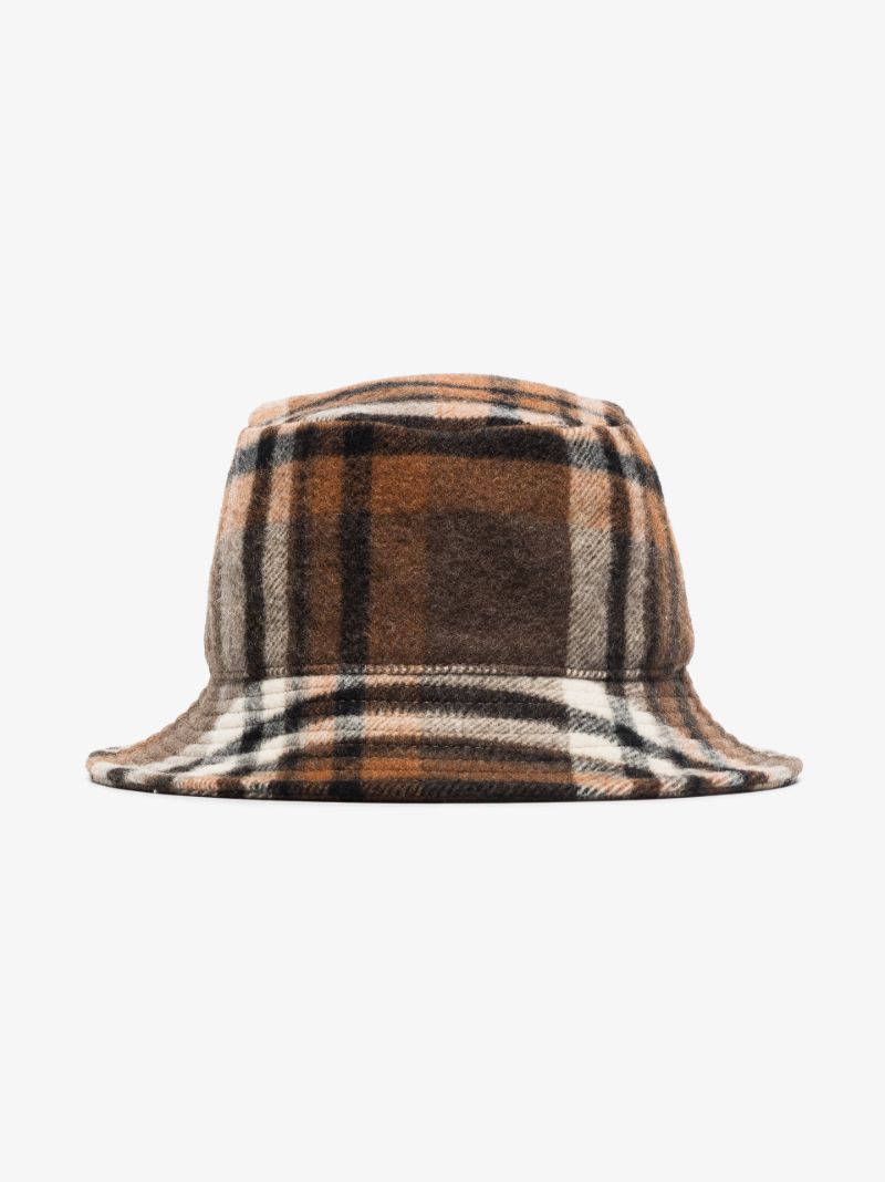 Brown Checked Wool Bucket Hat