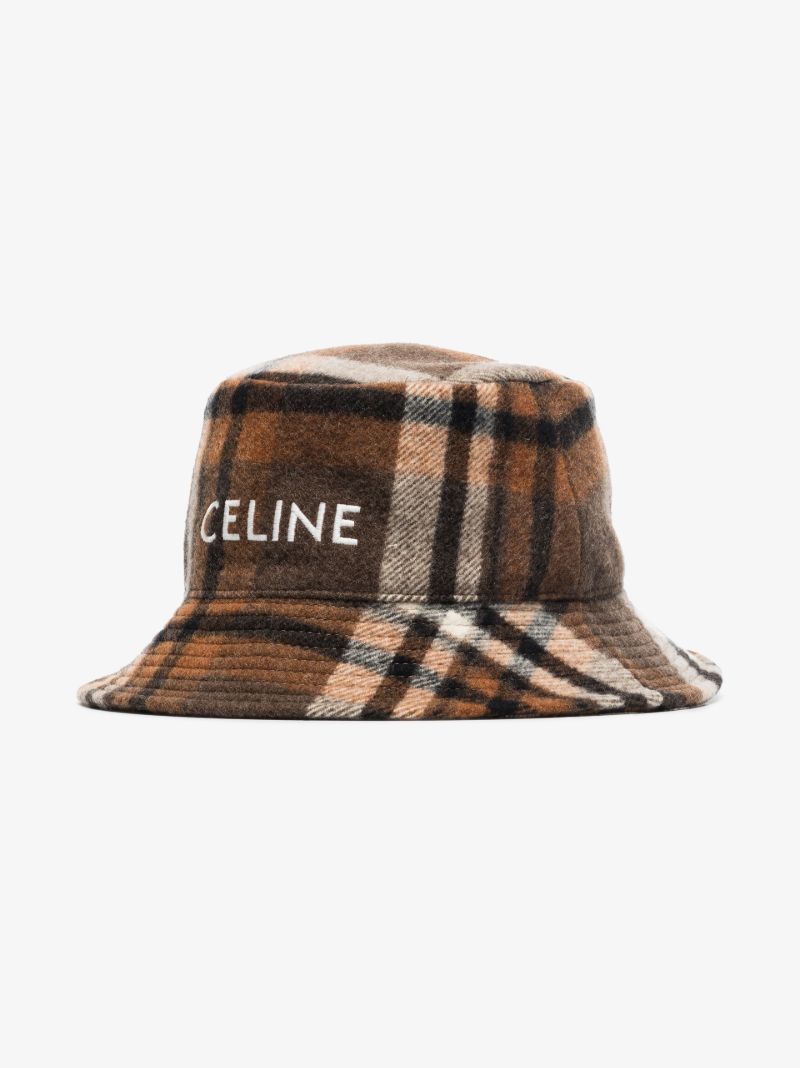 Brown Checked Wool Bucket Hat