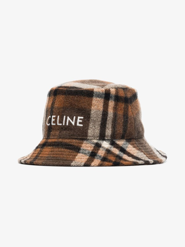 Brown Checked Wool Bucket Hat