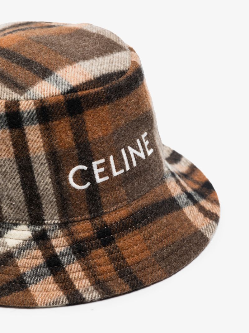 Brown Checked Wool Bucket Hat