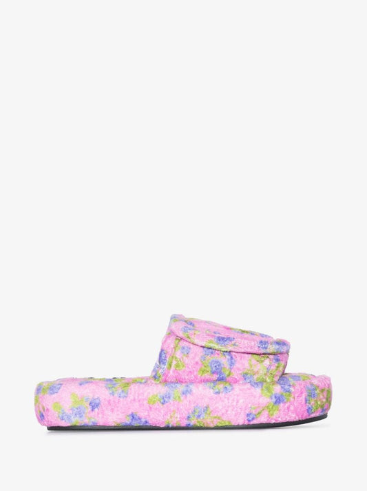 Pink Floral Embroidered Slippers