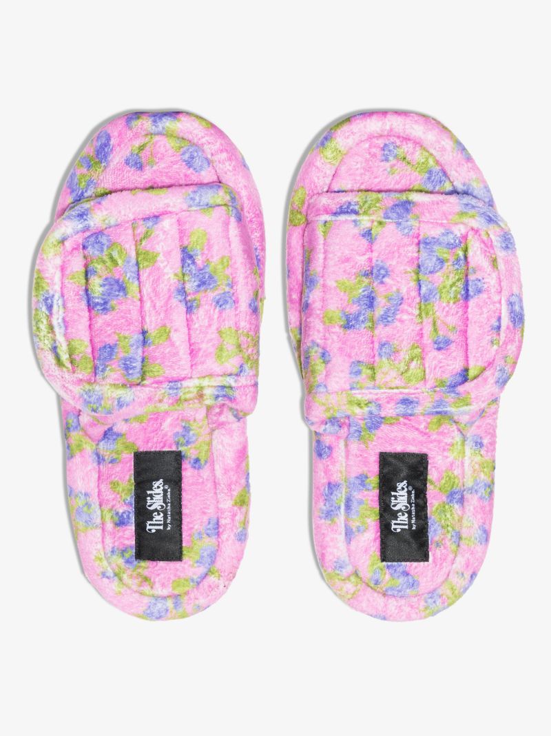 Pink Floral Embroidered Slippers