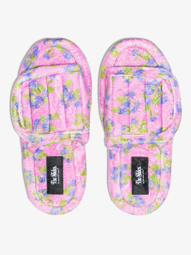 Pink Floral Embroidered Slippers