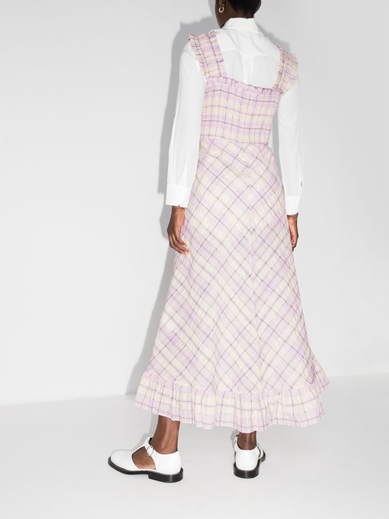 Pink Checked Seersucker Midi Dress