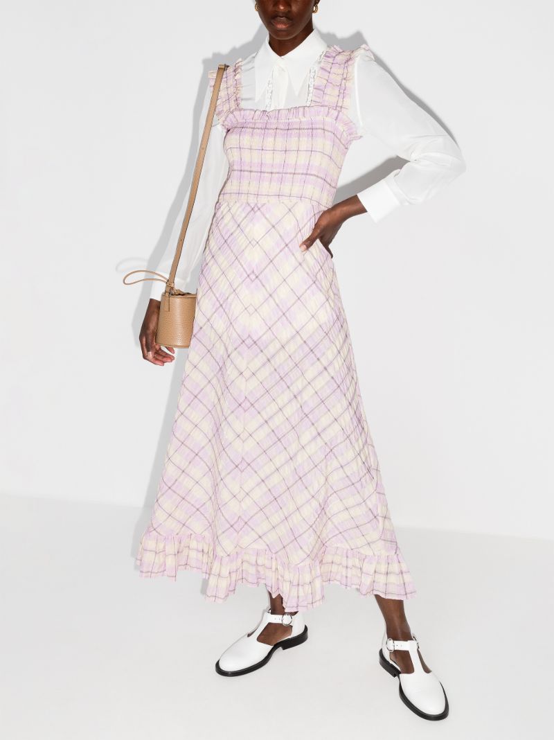 Pink Checked Seersucker Midi Dress