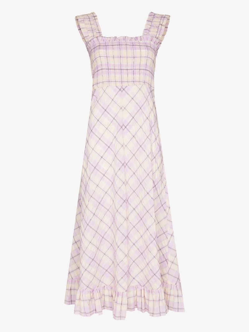 Pink Checked Seersucker Midi Dress