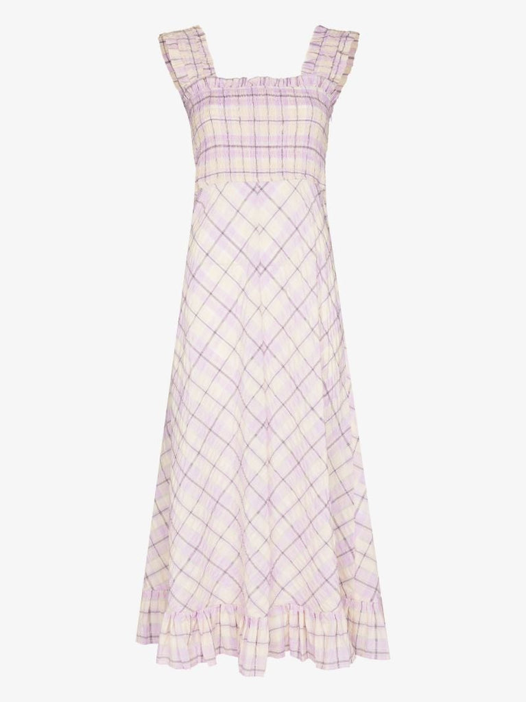 Pink Checked Seersucker Midi Dress