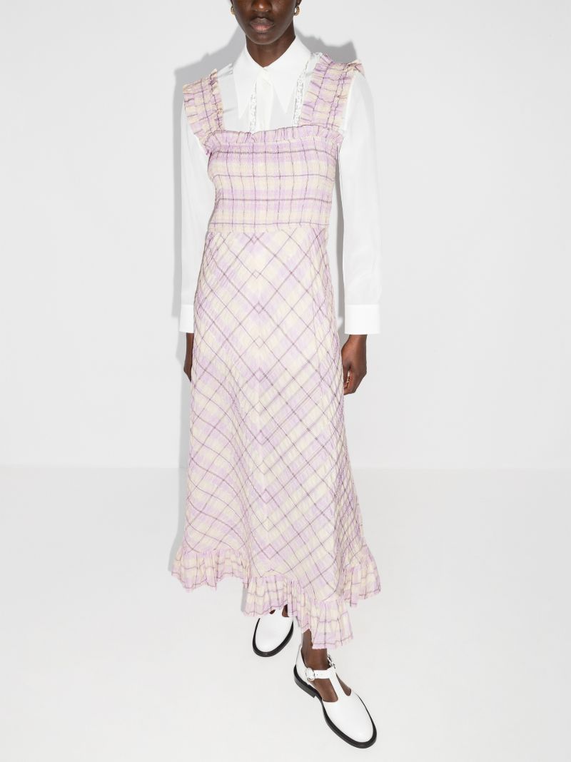 Pink Checked Seersucker Midi Dress