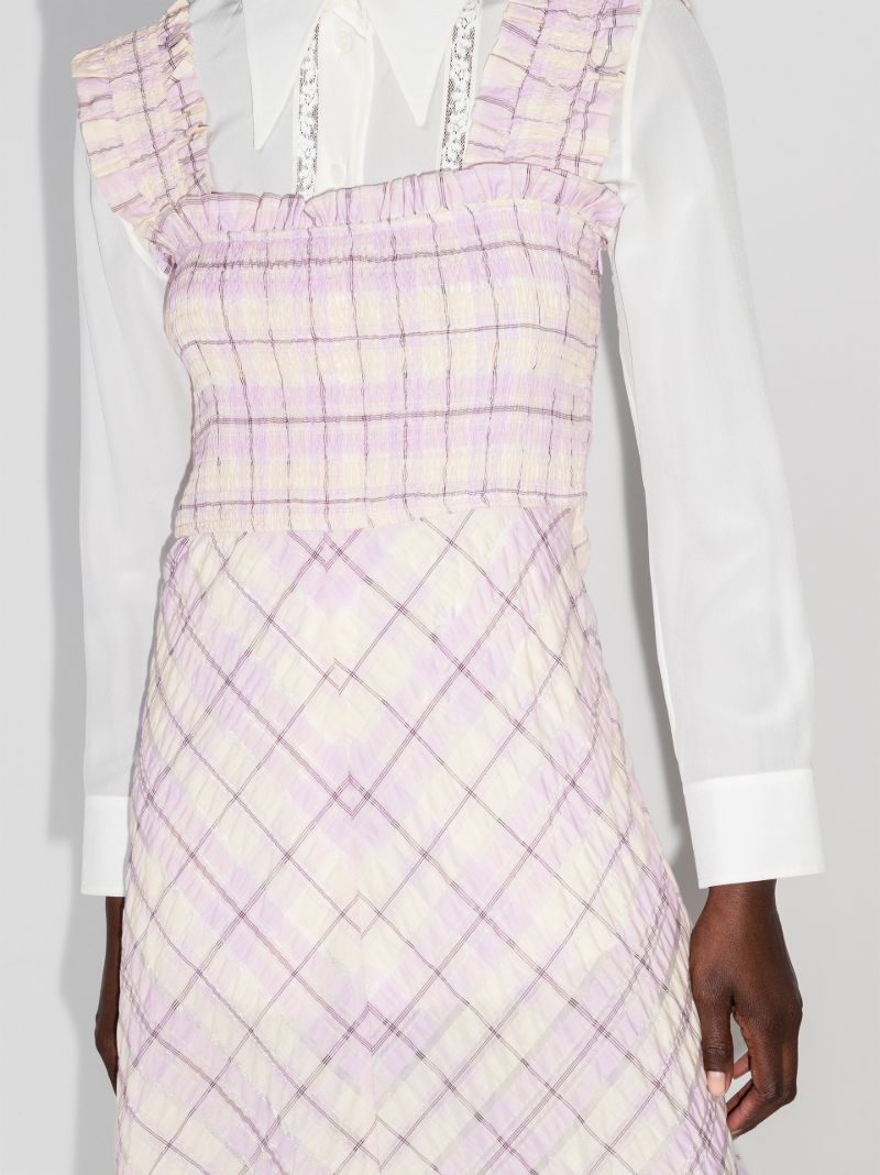Pink Checked Seersucker Midi Dress