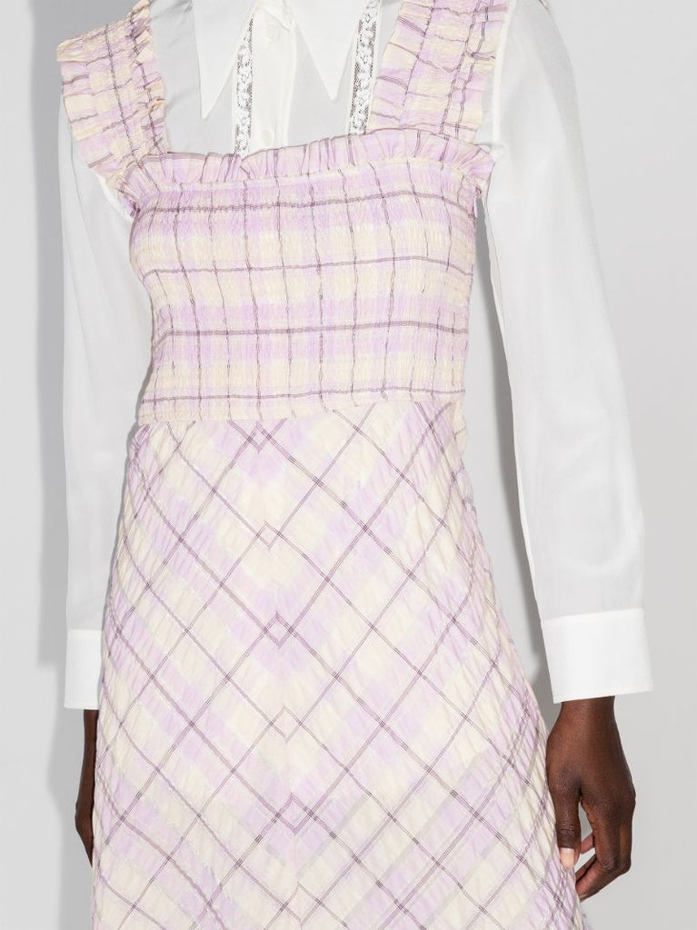 Pink Checked Seersucker Midi Dress