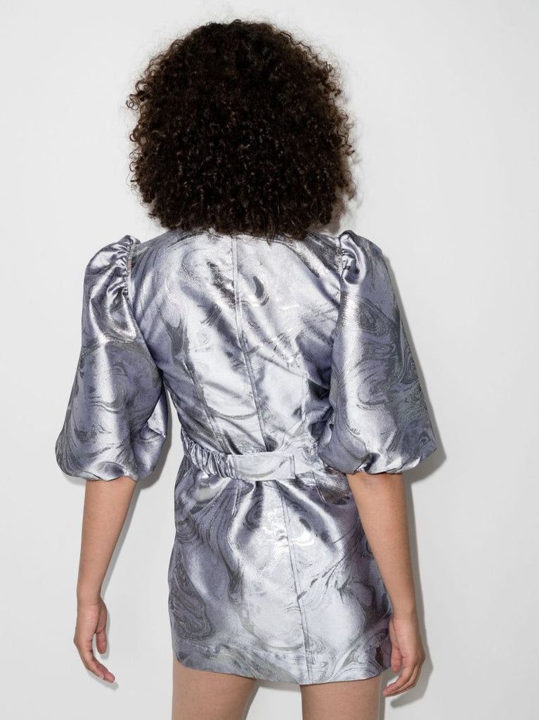Metallic Jacquard Wrap Mini Dress