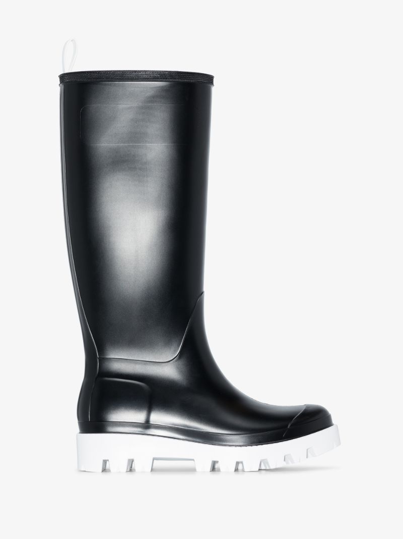 Black and White Knee-high Wellington Boots