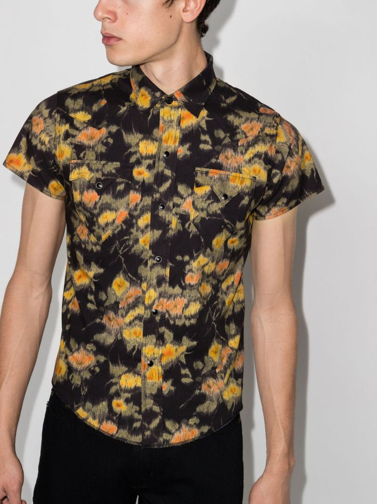 Black Floral Print Short Sleeve Shirt