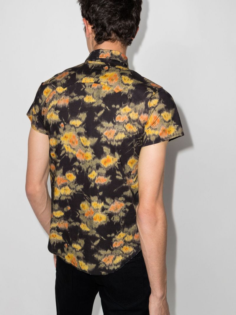 Black Floral Print Short Sleeve Shirt