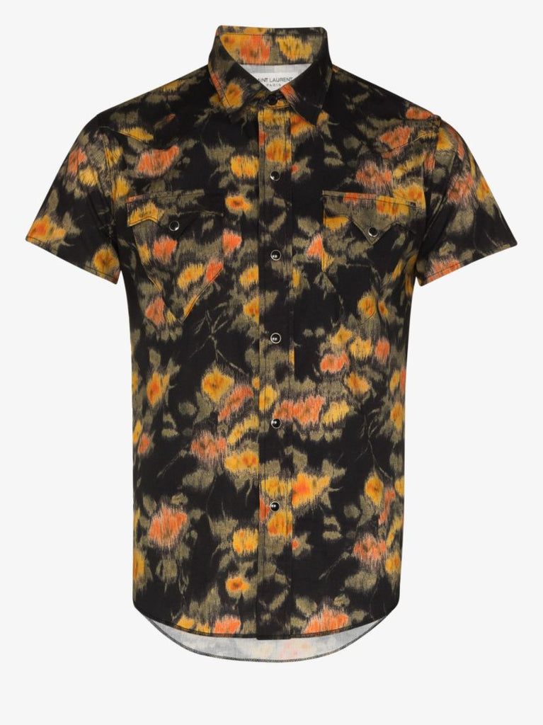 Black Floral Print Short Sleeve Shirt