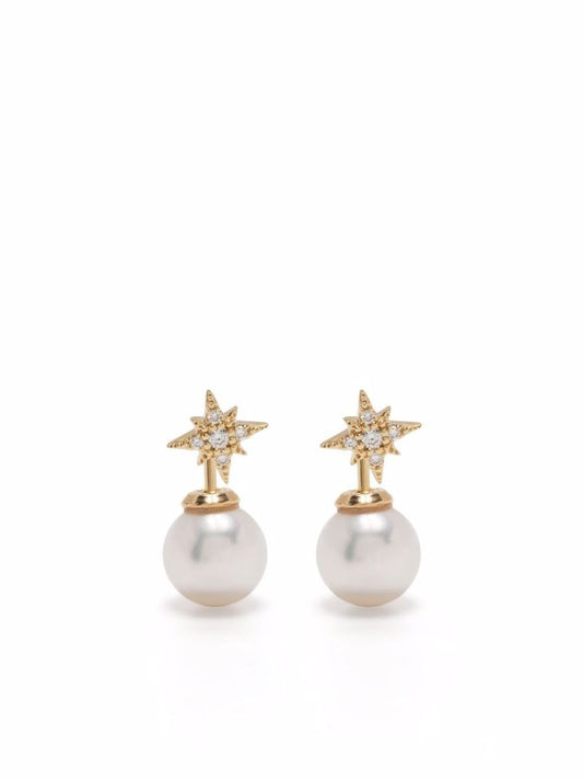 14k Yellow Gold Sea of Beauty Pearl and Diamond Stud Earrings