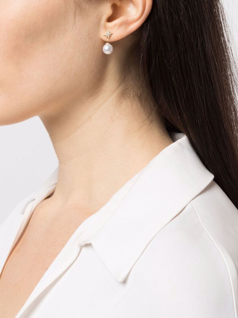 14k Yellow Gold Sea of Beauty Pearl and Diamond Stud Earrings
