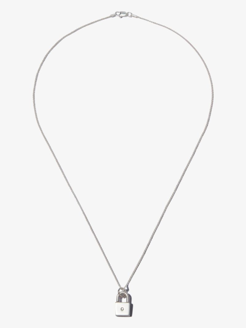 Sterling Silver Padlock Diamond Necklace