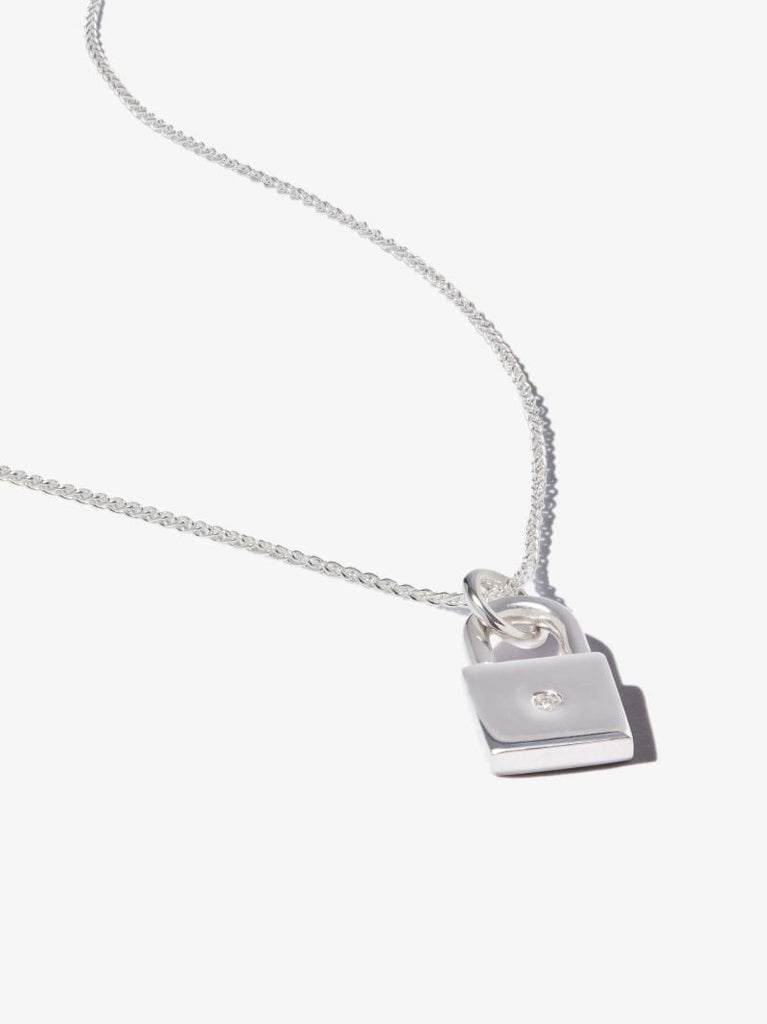 Sterling Silver Padlock Diamond Necklace
