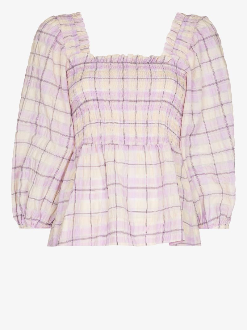 Pink Checked Seersucker Blouse