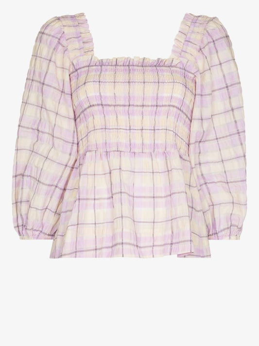 Pink Checked Seersucker Blouse