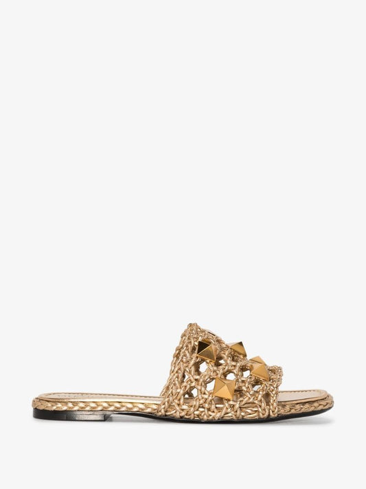 Gold Tone Roman Stud Leather Sandals
