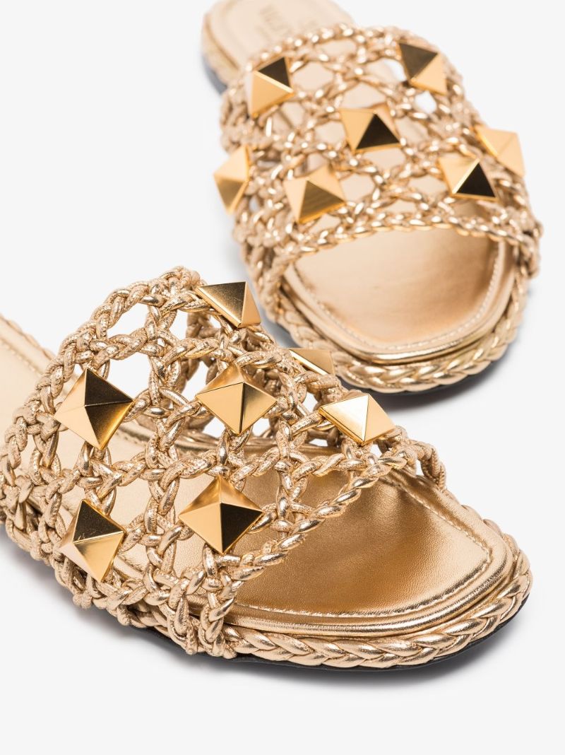 Gold Tone Roman Stud Leather Sandals