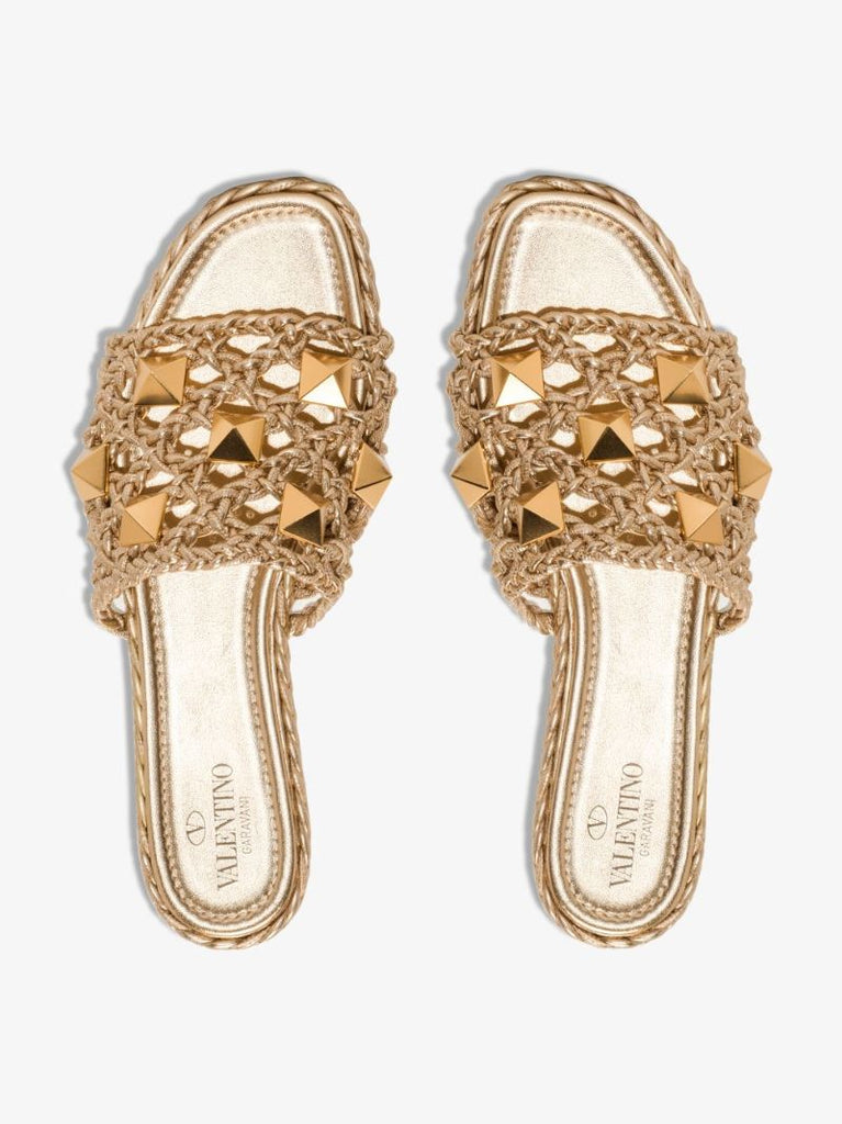 Gold Tone Roman Stud Leather Sandals