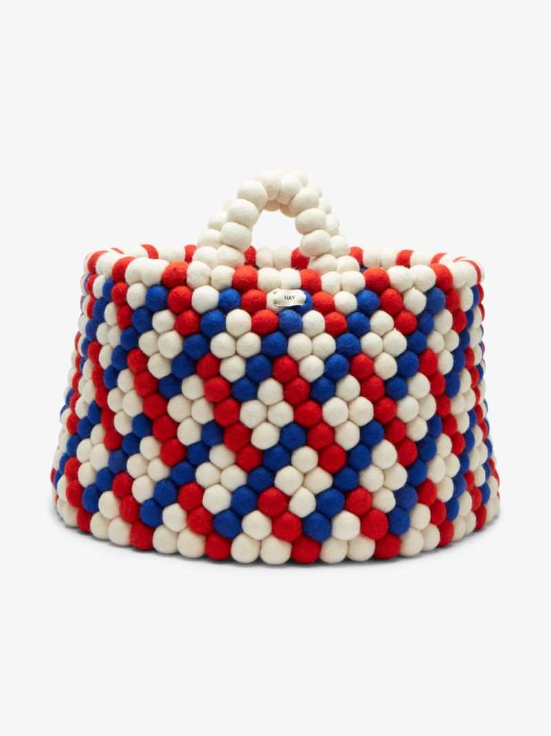Red, White and Blue Bead Wool Basket