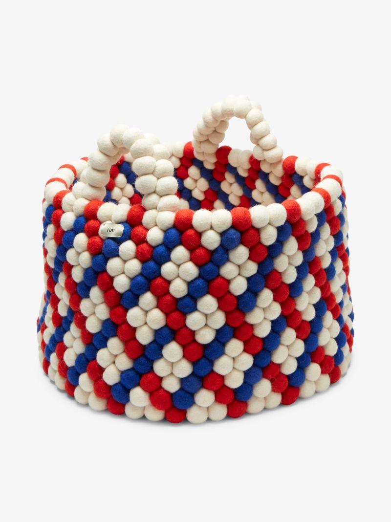 Red, White and Blue Bead Wool Basket