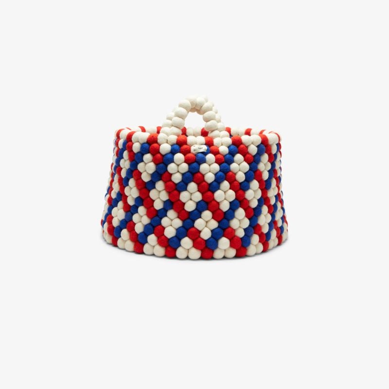 Red, White and Blue Bead Wool Basket
