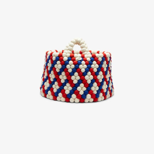 Red, White and Blue Bead Wool Basket
