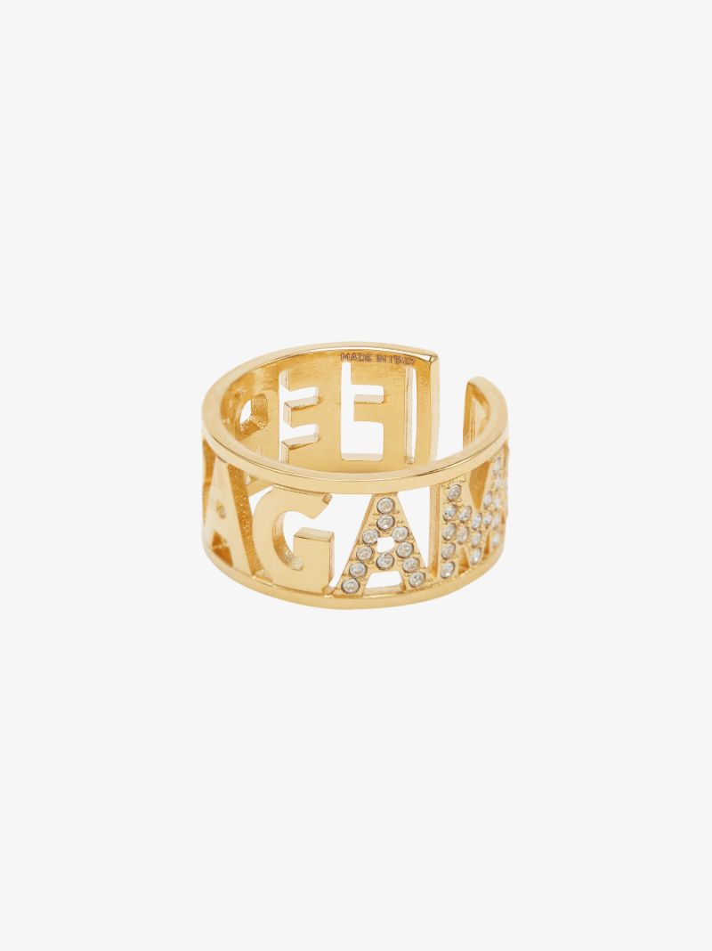 Gold-plated Crystal Logo Letter Ring